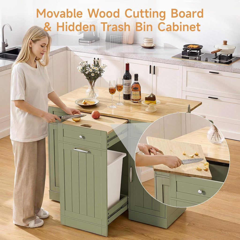 61" Green Rolling Kitchen Island Cart