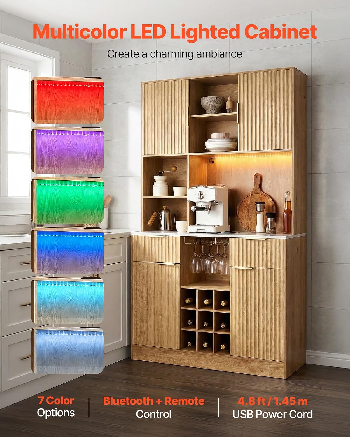 Natural Wood Wine Coffee Bar Sideboard Cabinet