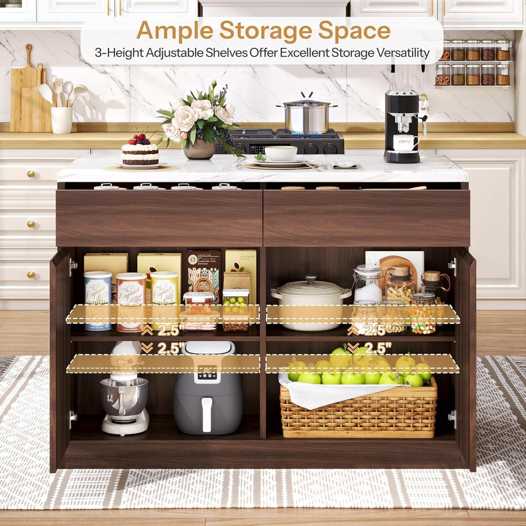 47.2" Walnut Faux Marble Kitchen Island