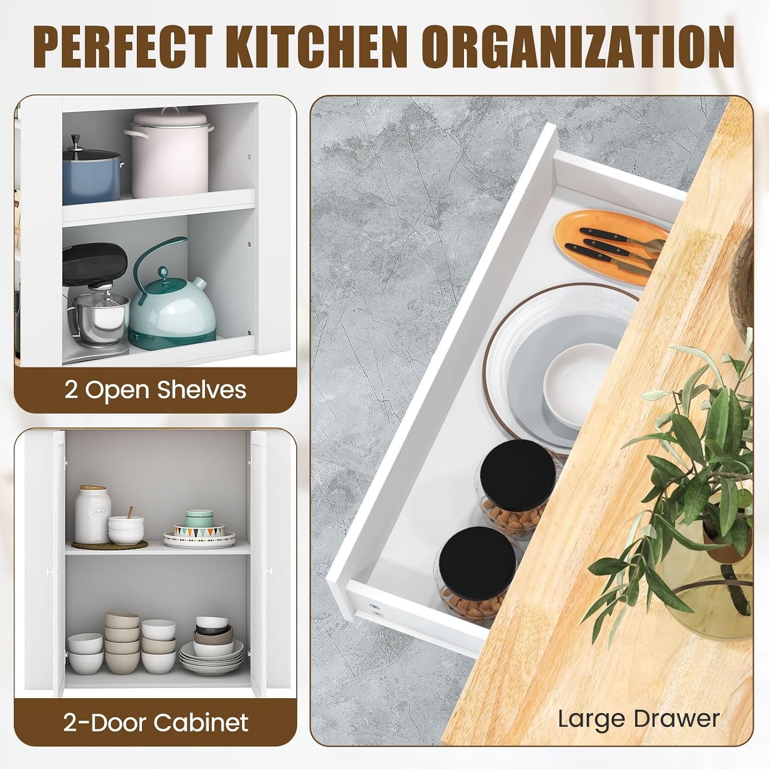 Rubberwood Top Storage Kitchen Island Cabinet