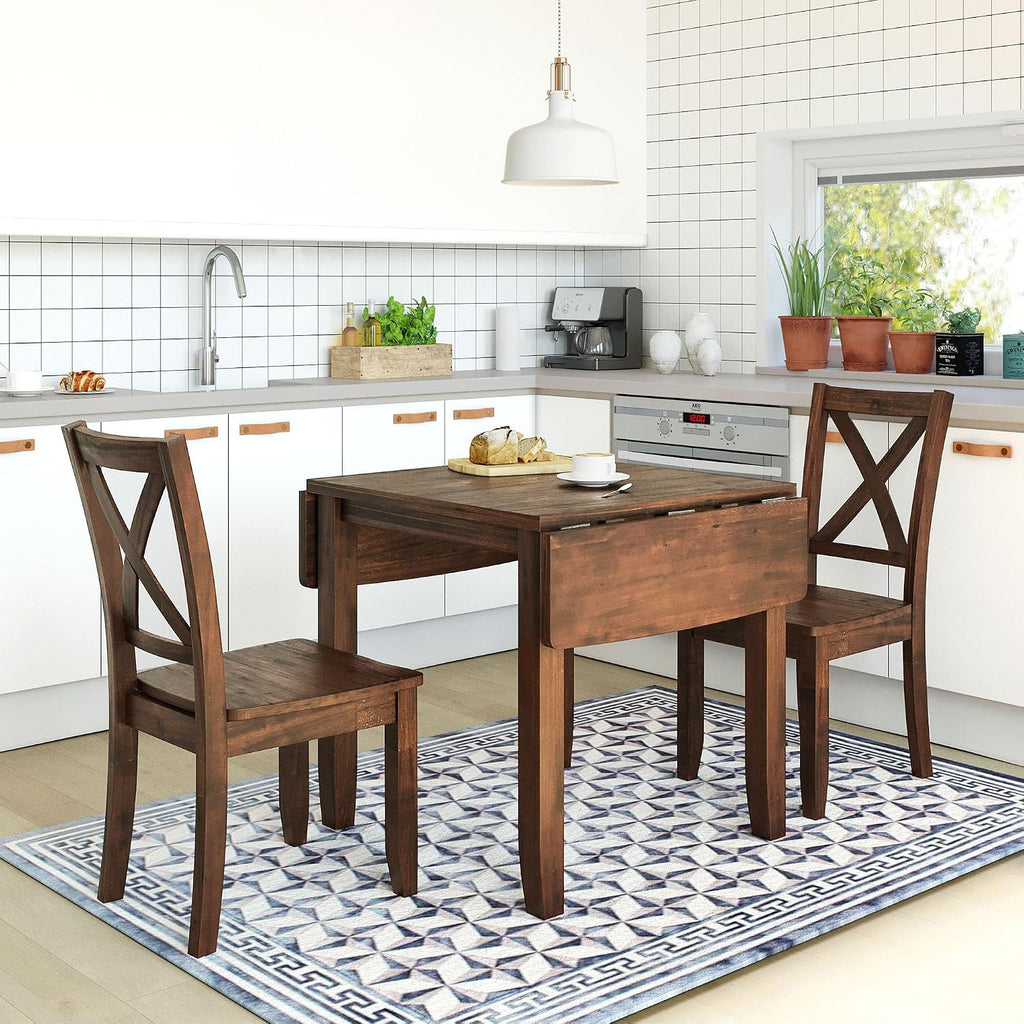 Walnut Drop Leaf Dining Table Set with 2 X-Back Chairs, 3 Pieces