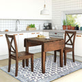 Walnut Drop Leaf Dining Table Set with 2 X-Back Chairs, 3 Pieces