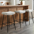 26" White Boucle Saddle Bar Stools Set of 3