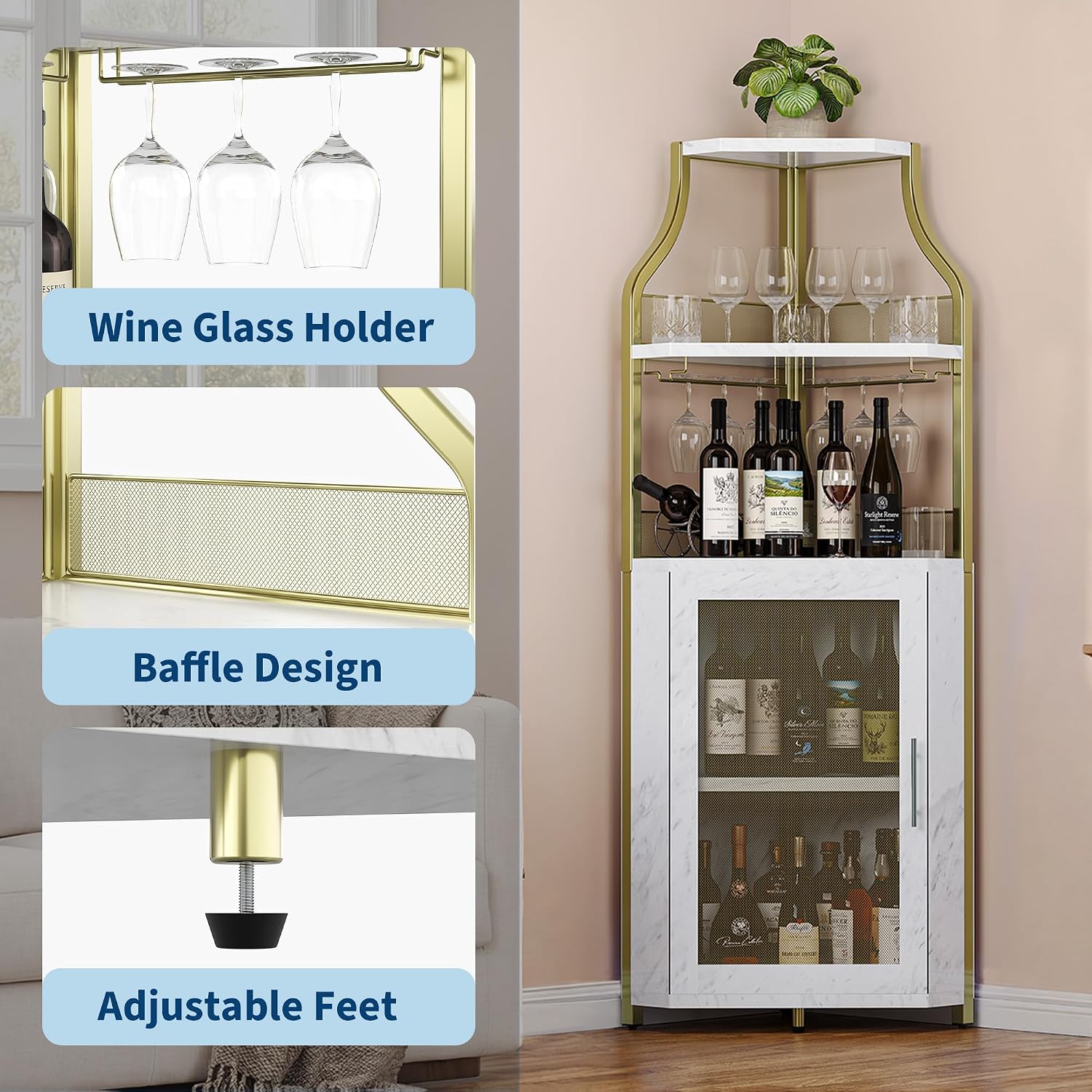 Gold Industrial Barn Door Corner Wine Cabinet