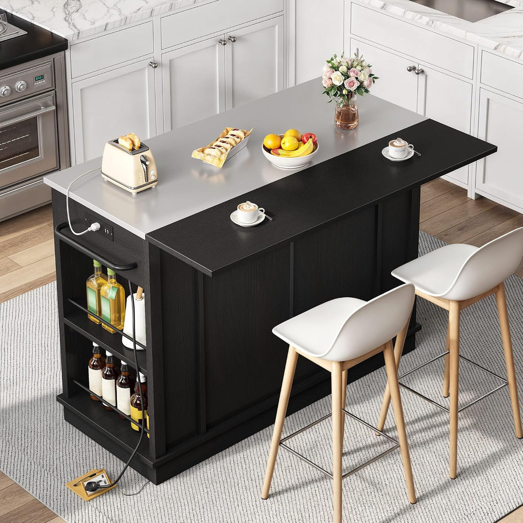 47" Black Stainless Steel Rolling Kitchen Island