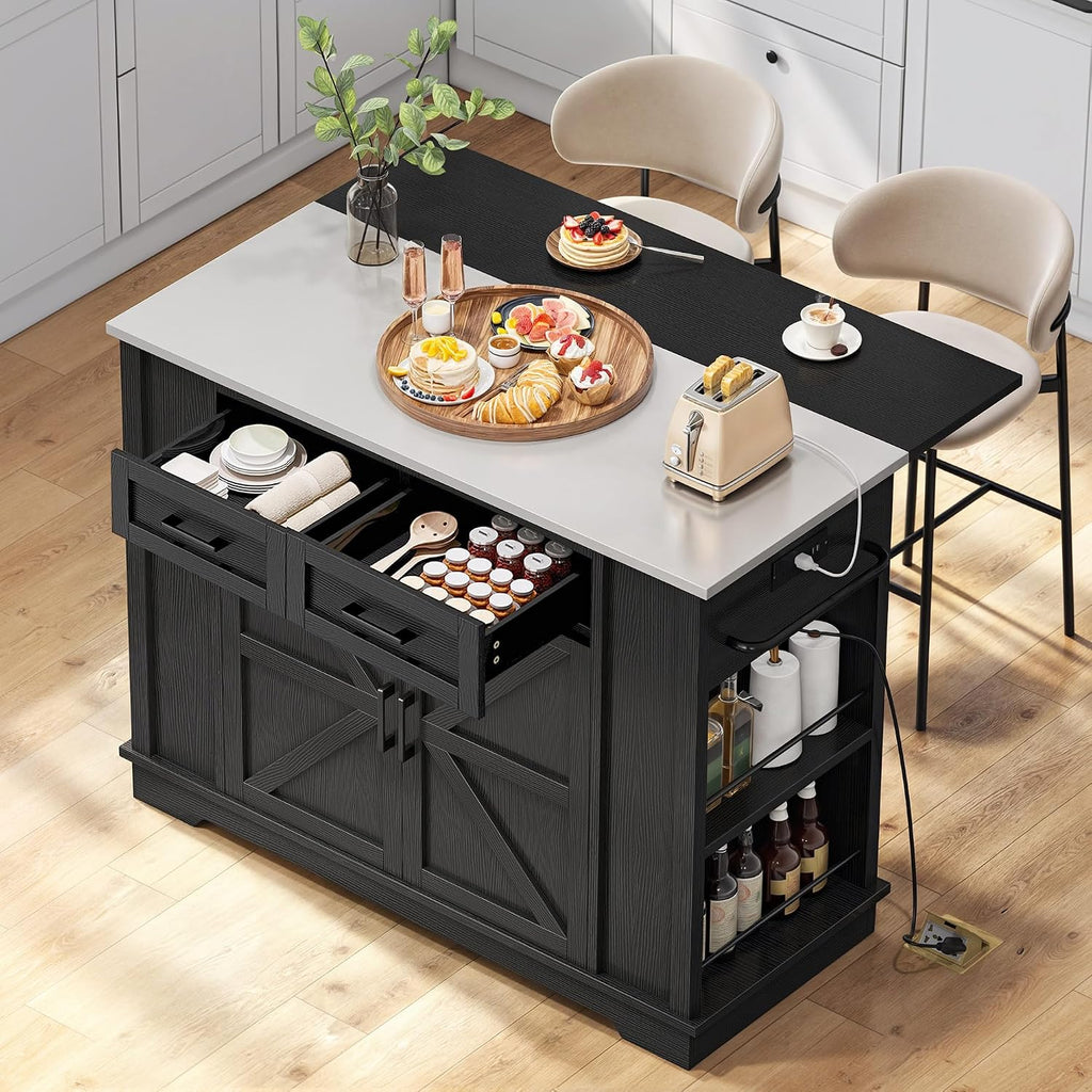 47" Black Stainless Steel Rolling Kitchen Island