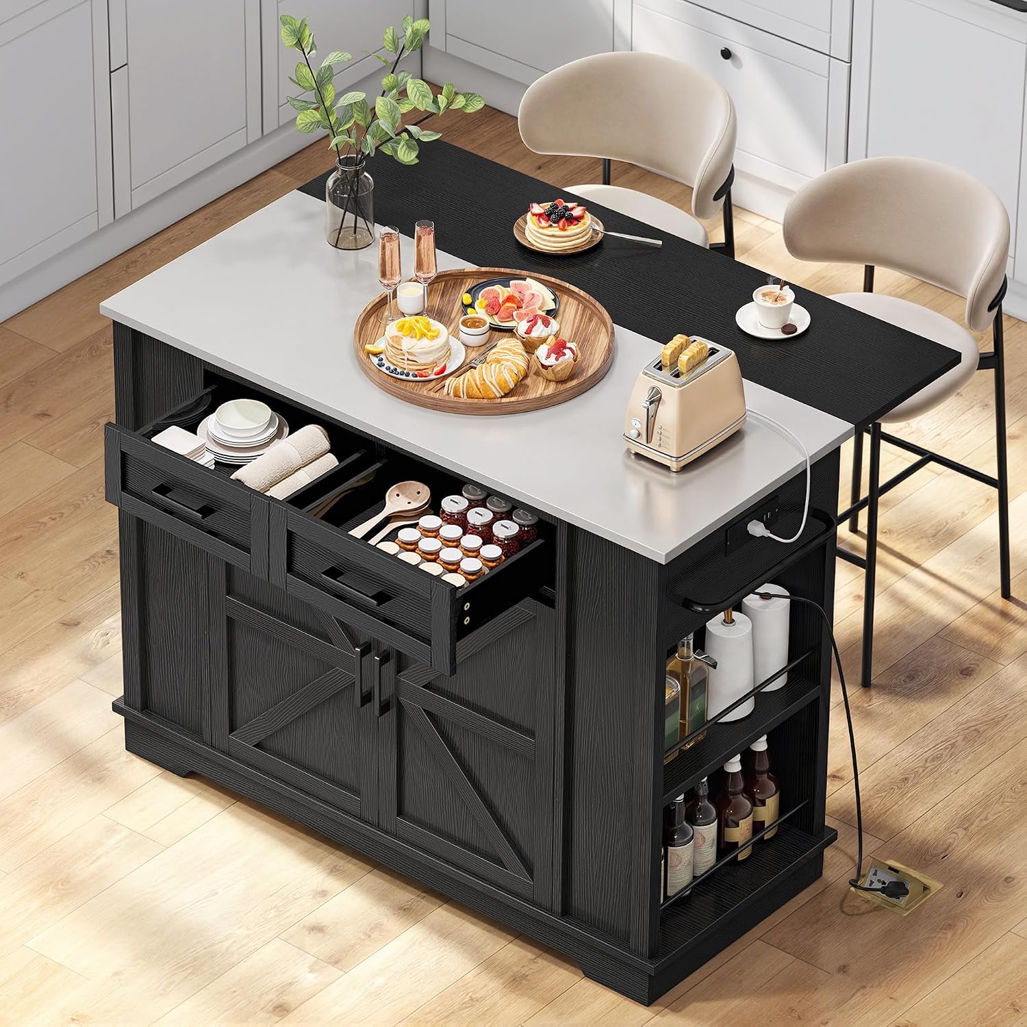 47" Black Stainless Steel Rolling Kitchen Island