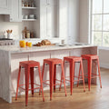 30" Red Stackable Backless Metal Bar Stools Set of 4