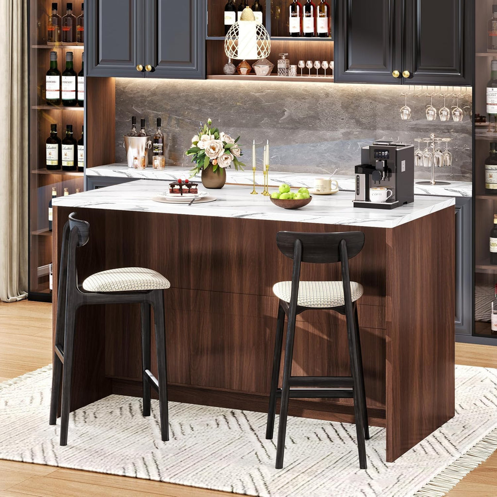 47.2" Walnut Faux Marble Kitchen Island