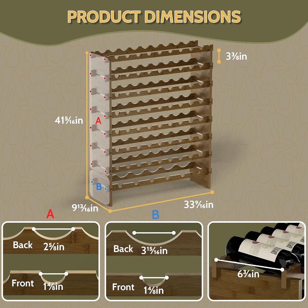 Walnut Bamboo 69 Bottle Freestanding Wine Rack