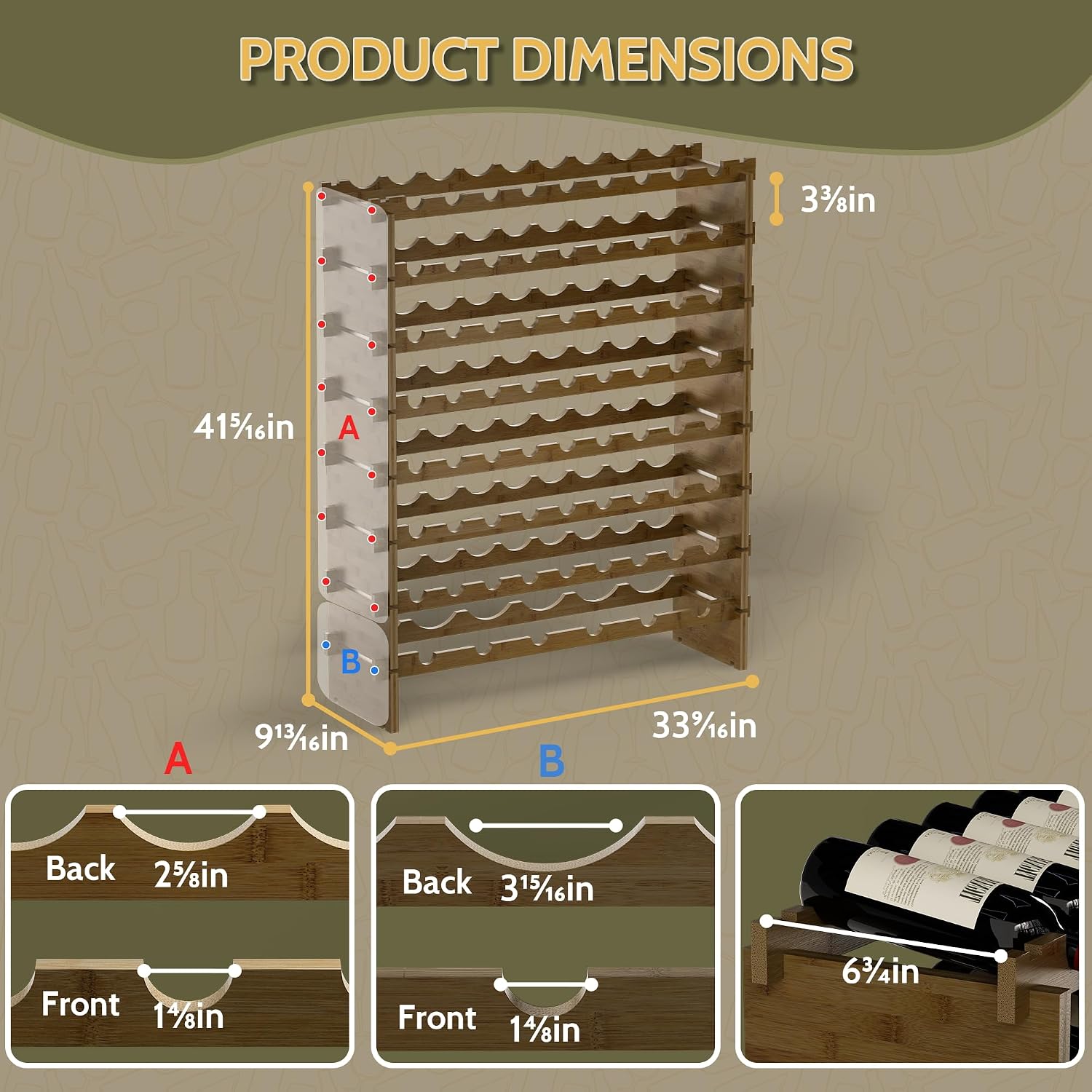 Walnut Bamboo 69 Bottle Freestanding Wine Rack