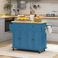 44" Turquoise Rolling Wood Top Kitchen Island Cart