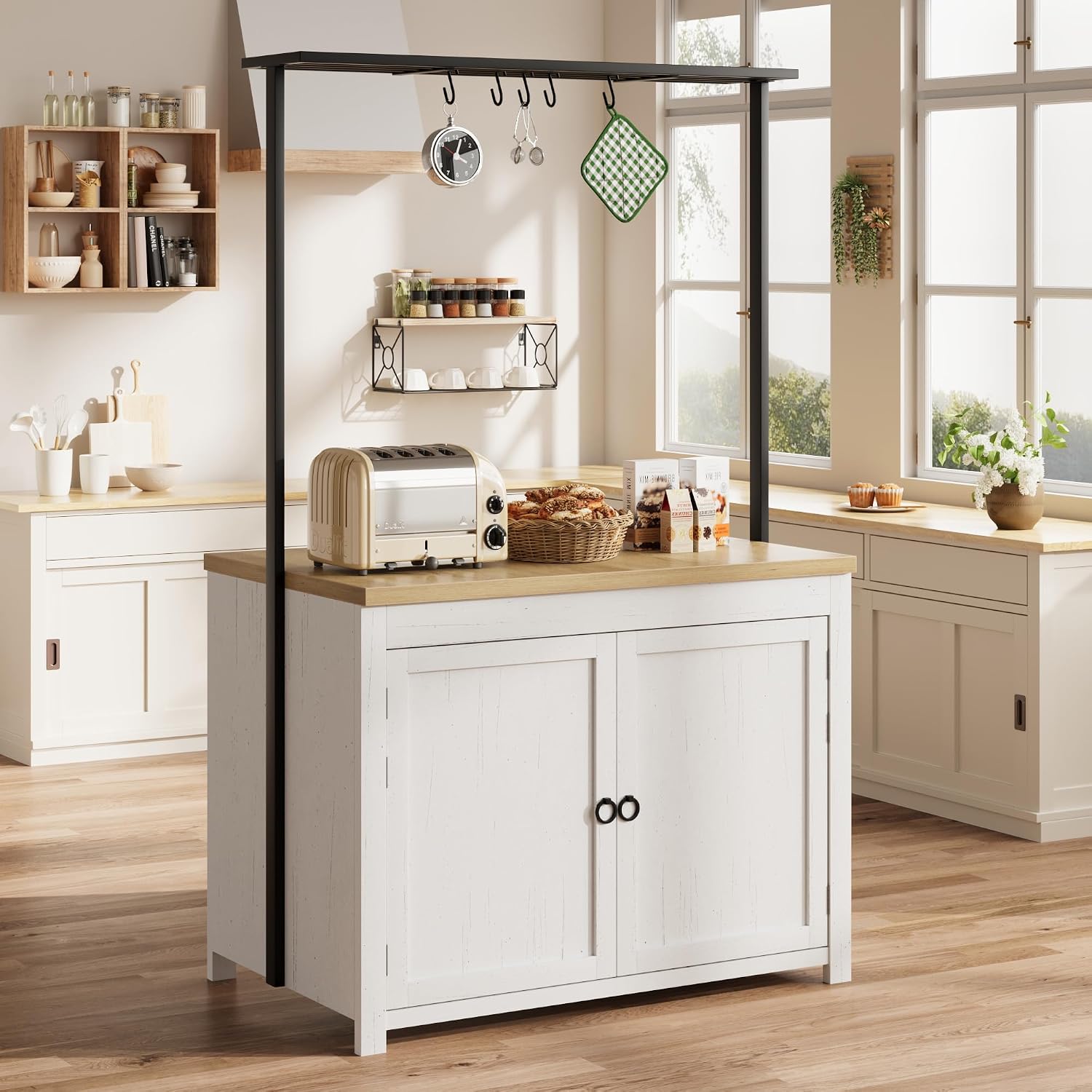 42" White Natural Heavy Duty Kitchen Island Cart