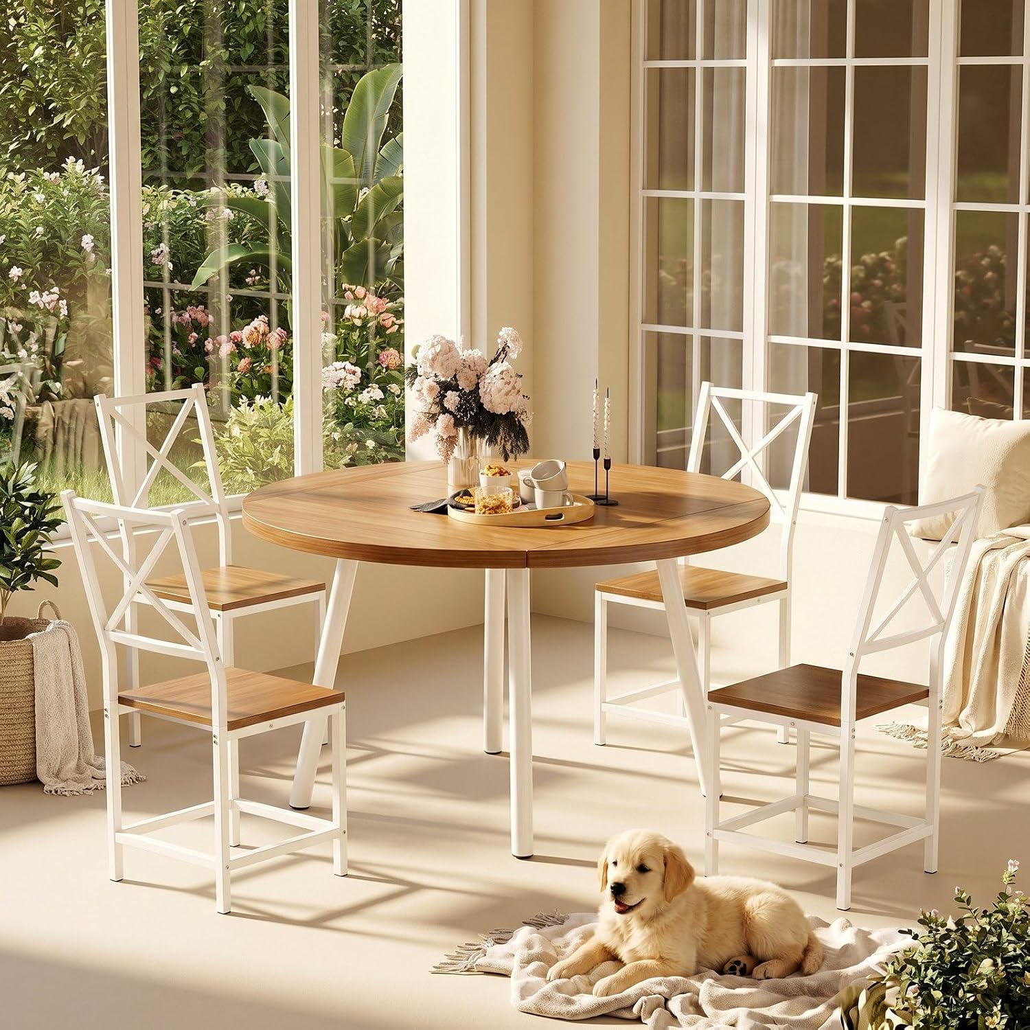 Natural Wood Extendable Round Dining Set