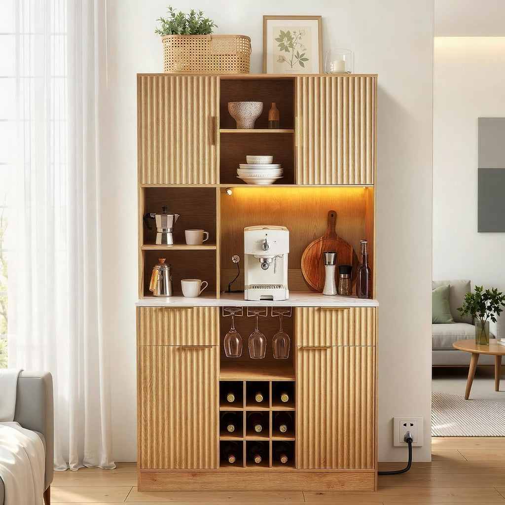 Natural Wood Wine Coffee Bar Sideboard Cabinet