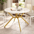 47" White Metal Frame Drop Leaf Round Dining Table Seats 4-6