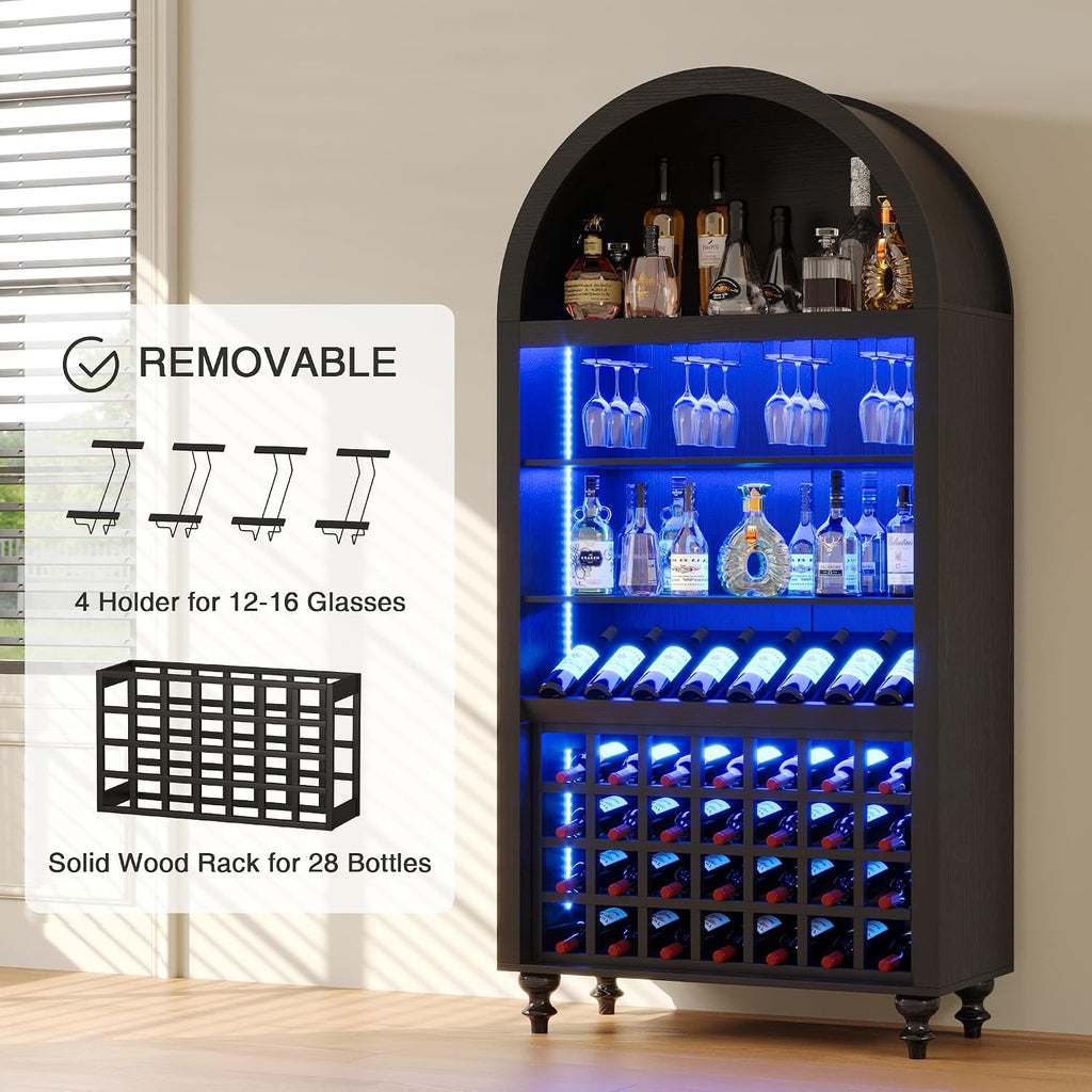 71" Black LED Arched Wine Coffee Bar Cabinet