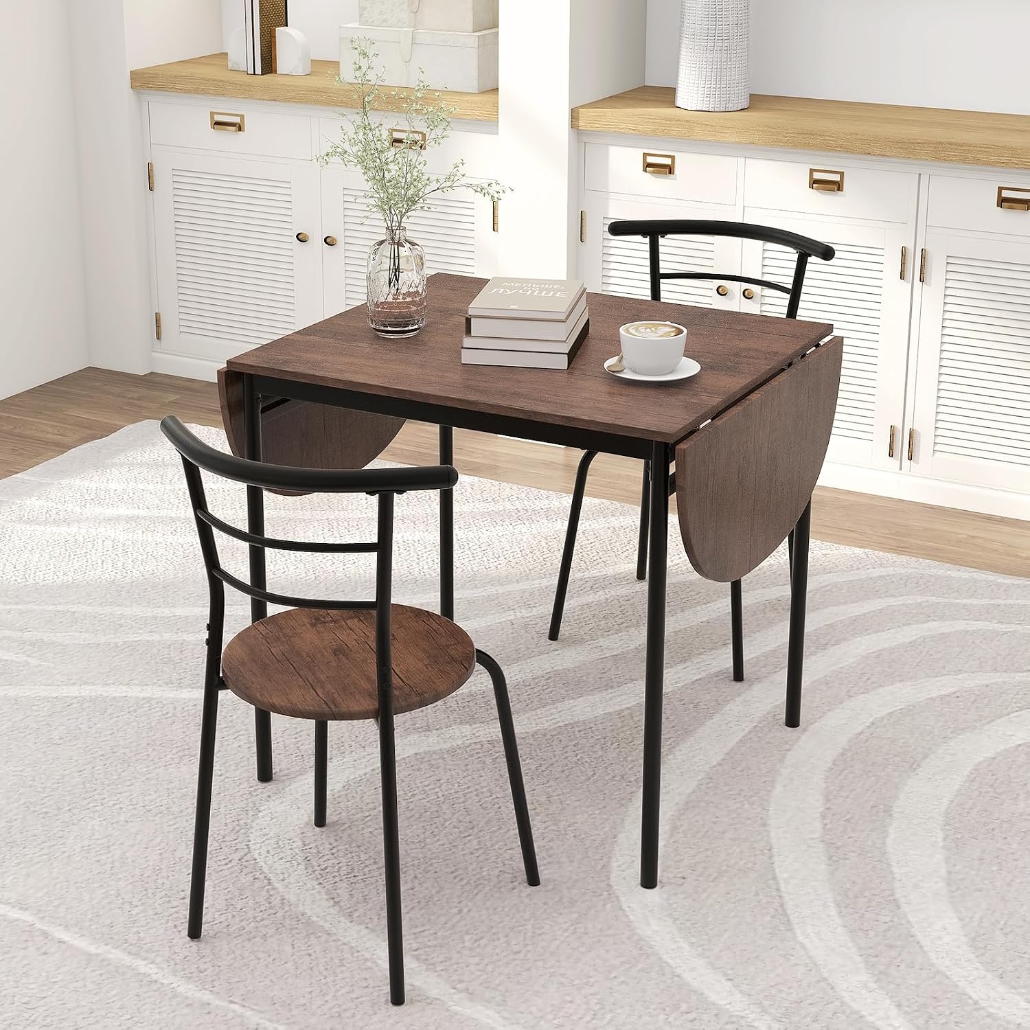 Metal Frame 3pc Drop Leaf Dining Set