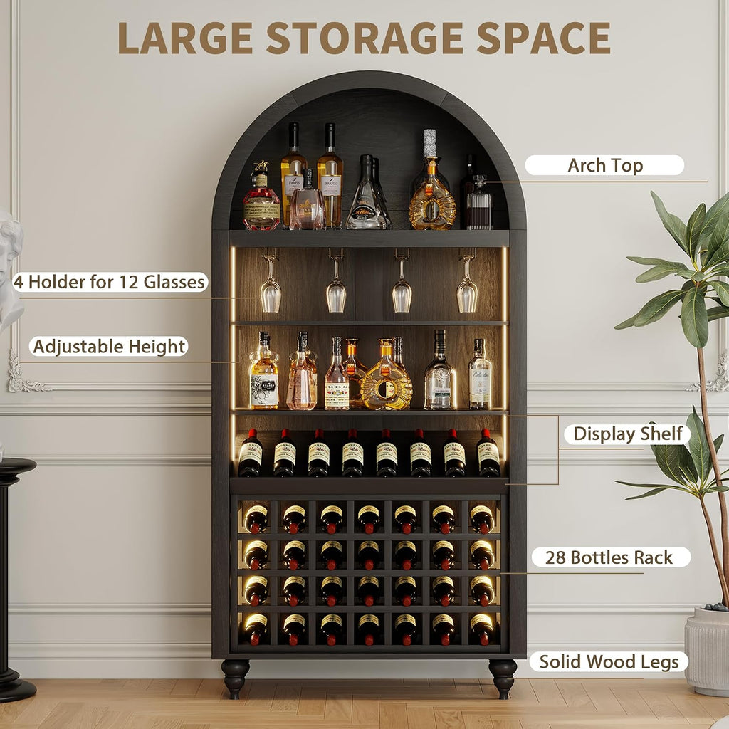 71" Black LED Arched Wine Coffee Bar Cabinet