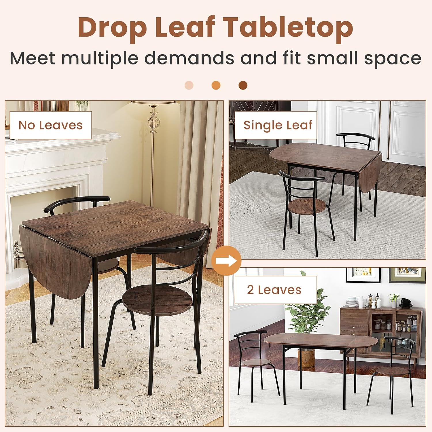 Metal Frame 3pc Drop Leaf Dining Set