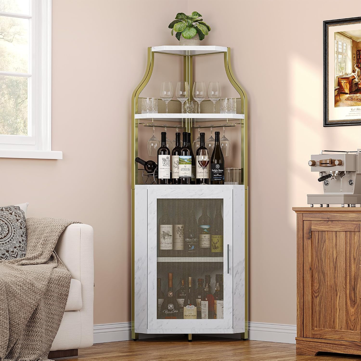 Gold Industrial Barn Door Corner Wine Cabinet