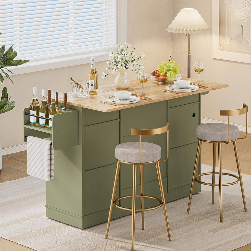 61" Green Rolling Kitchen Island Cart