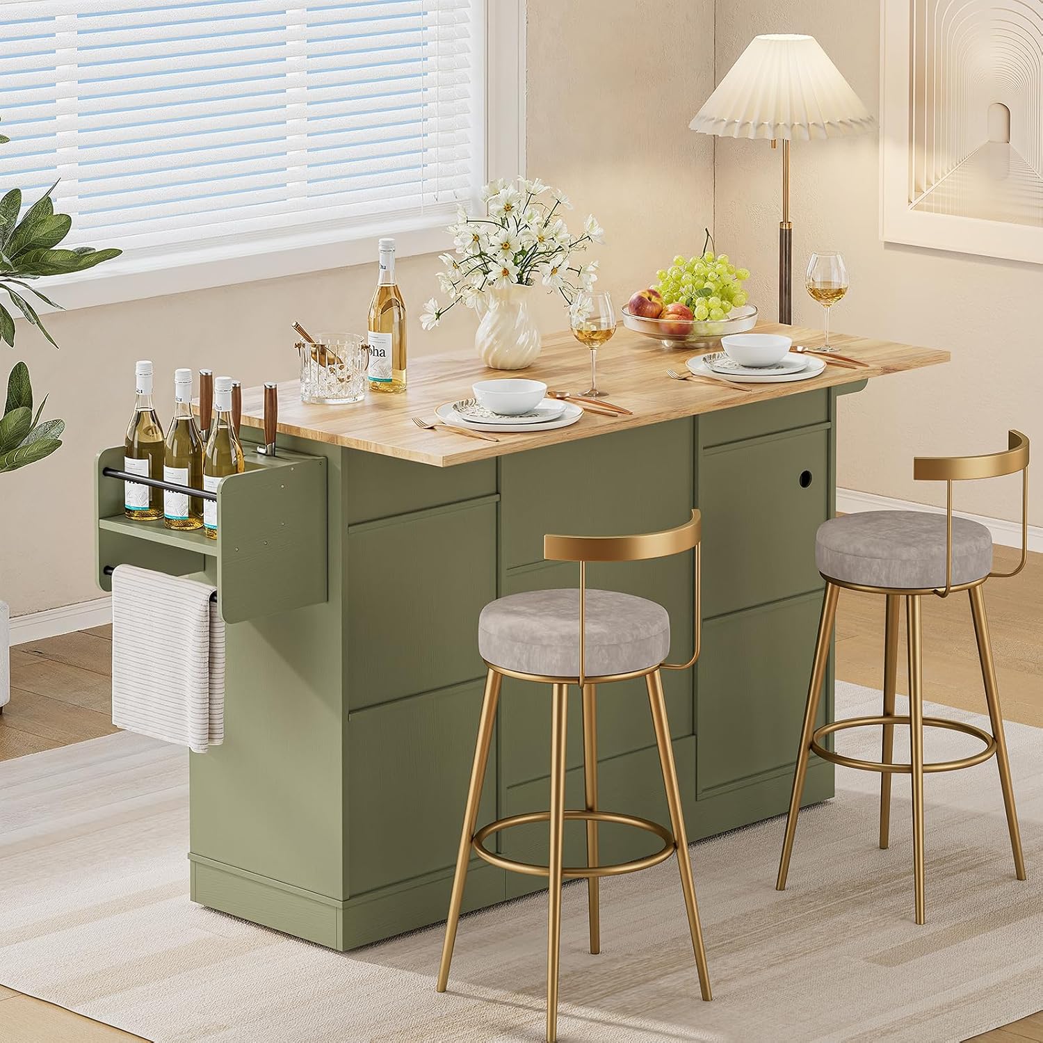 61" Green Rolling Kitchen Island Cart