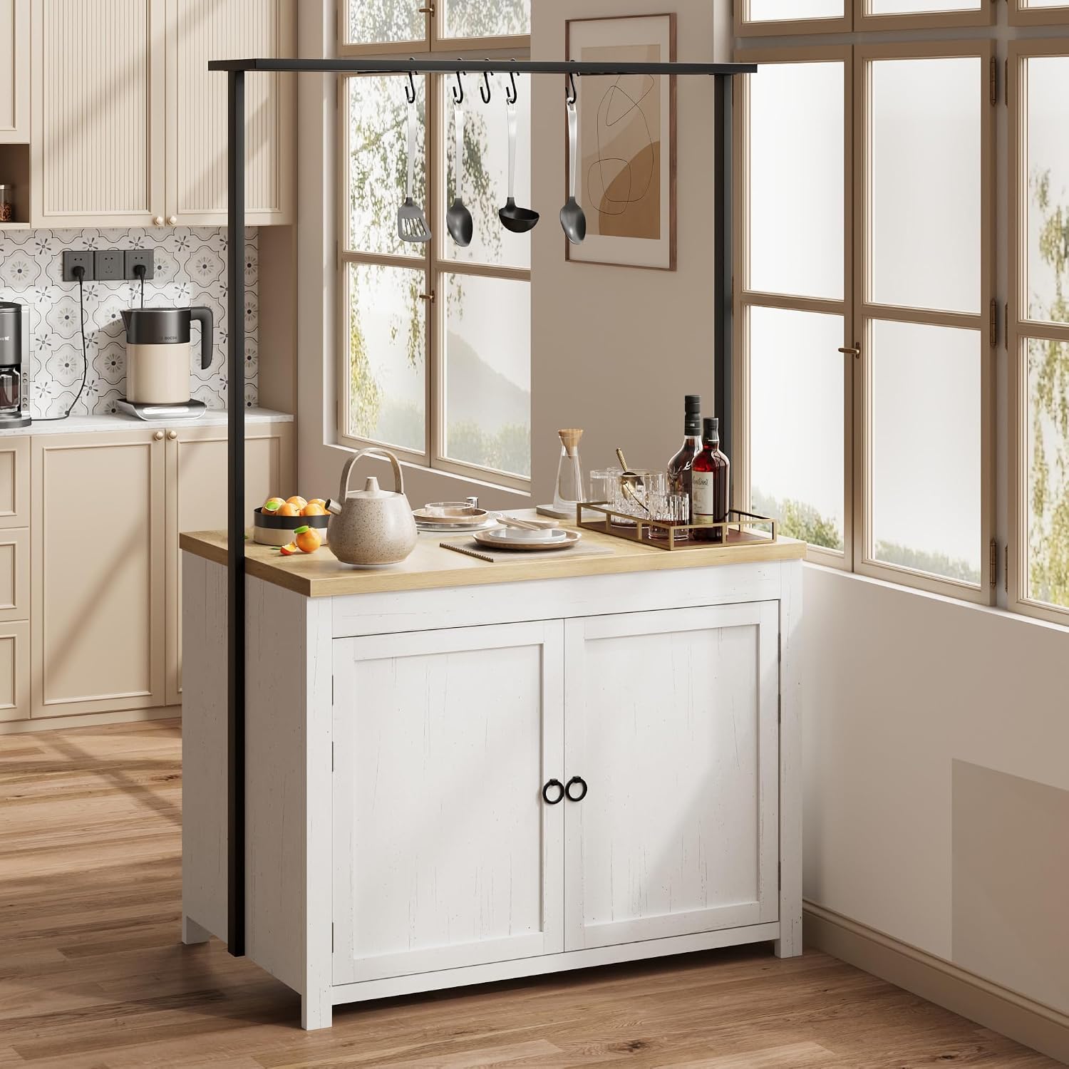 42" White Natural Heavy Duty Kitchen Island Cart