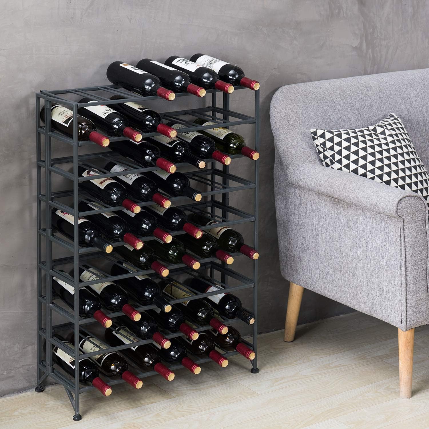 Gray Metal 54 Bottle Freestanding Wine Rack