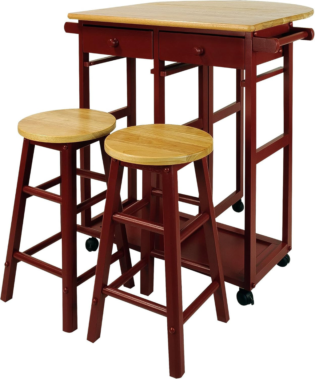 Red Drop Leaf Cart & 2 Stools