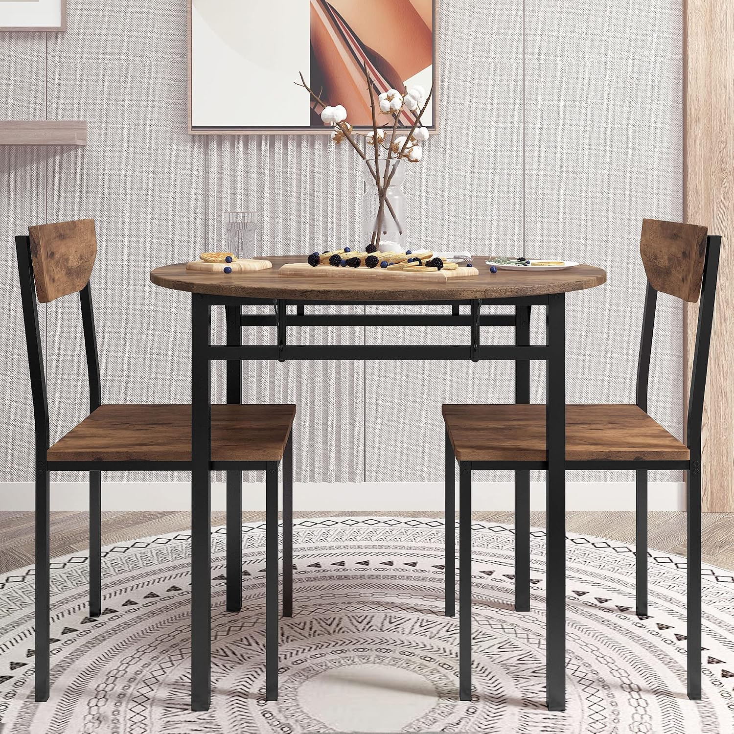 Rustic Brown 3pc Foldable Dining Set