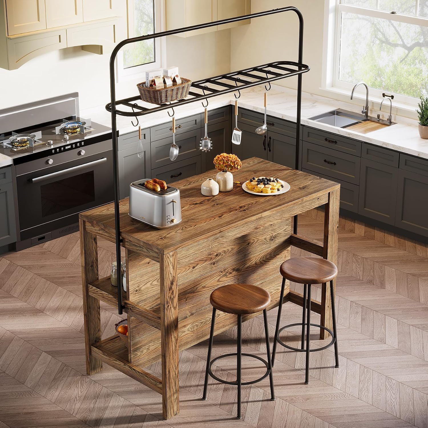 47" Rustic Brown Solid Wood Kitchen Island