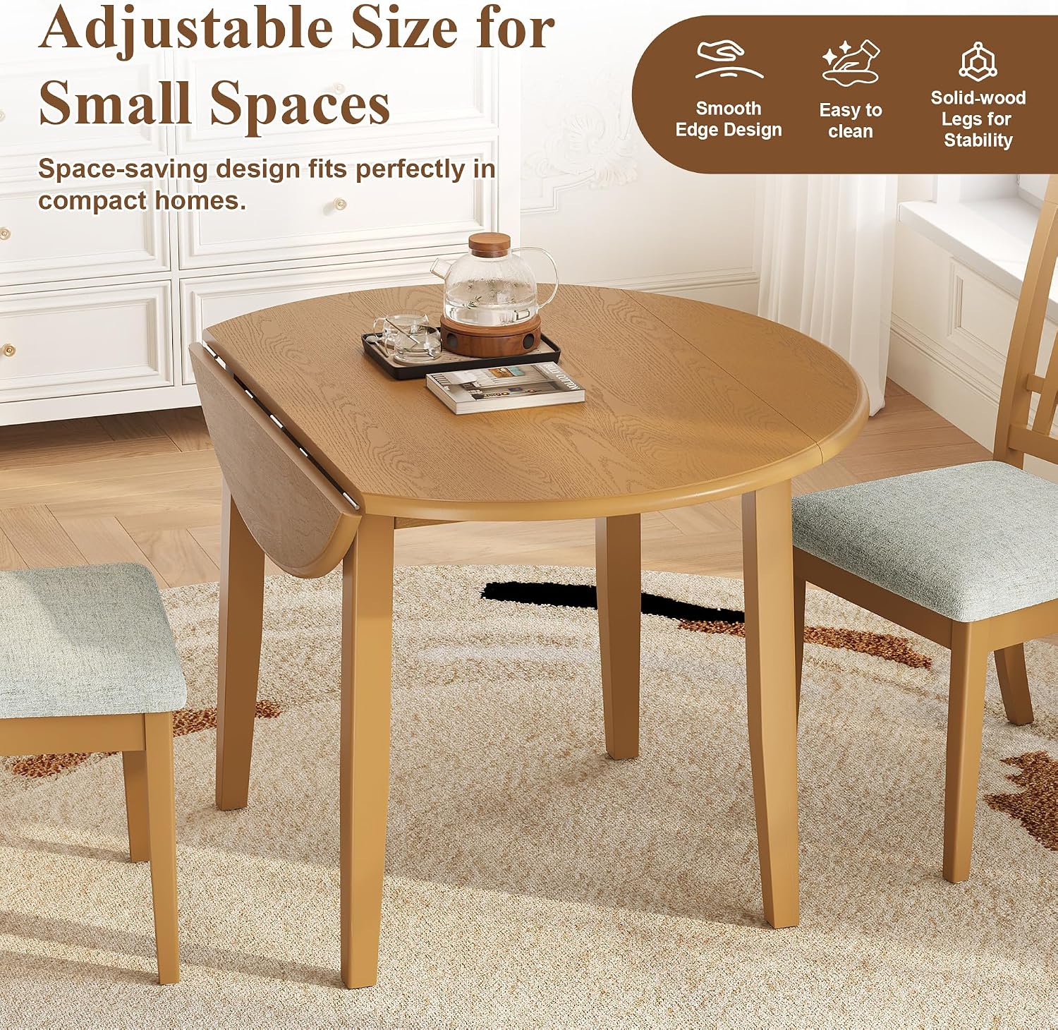 Light Brown 3pc Drop Leaf Dining Set