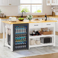 60" White Rubberwood Kitchen Island with Storage